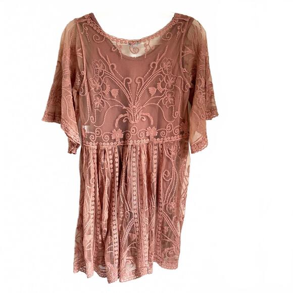grace & lace | NWT Women’s Mauve Pink Lace Embroidered Knee Length Dress Size S - Picture 6 of 8